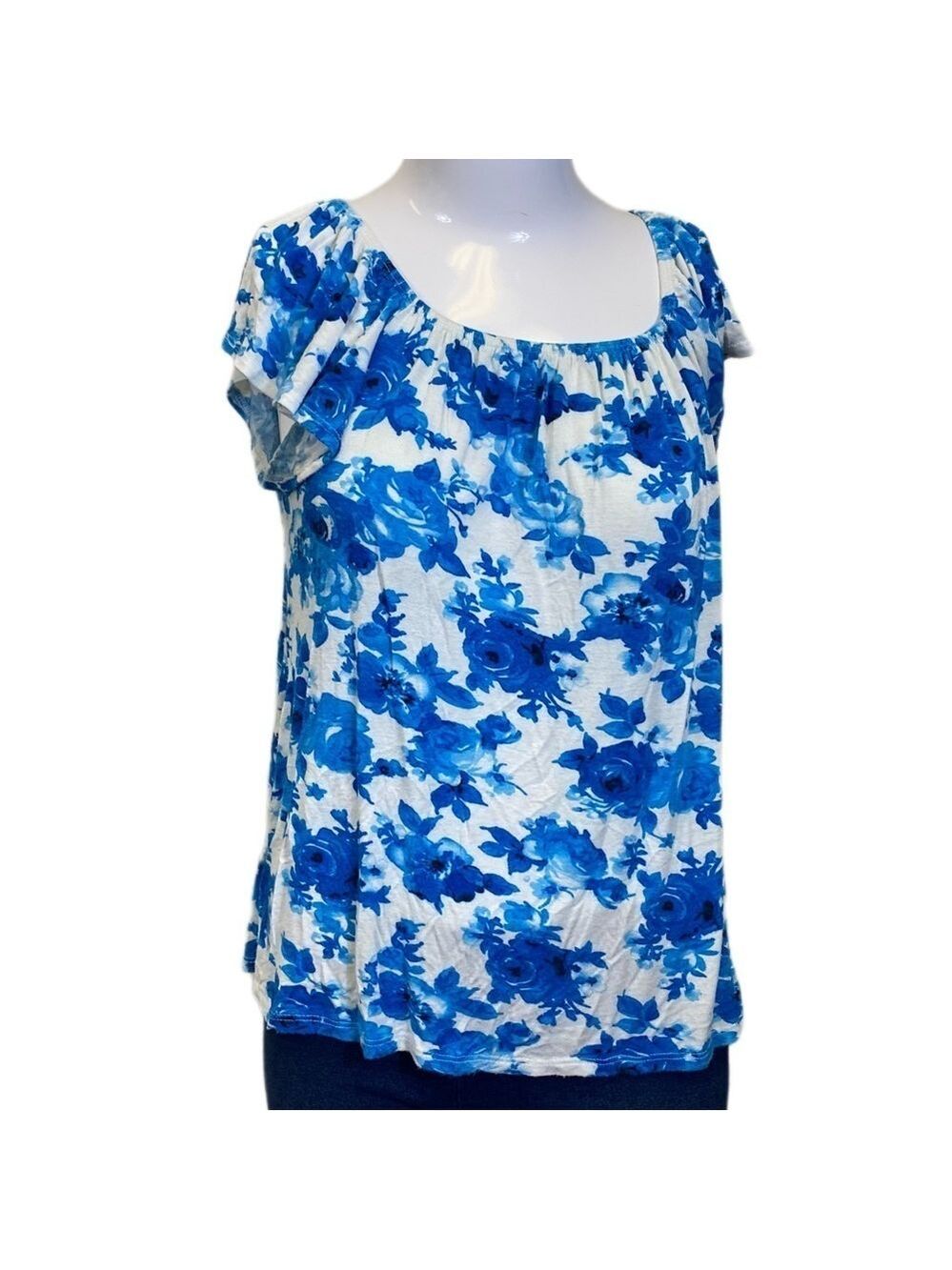 C'est La Vie White Shirt with Blue Flowers - Size S
